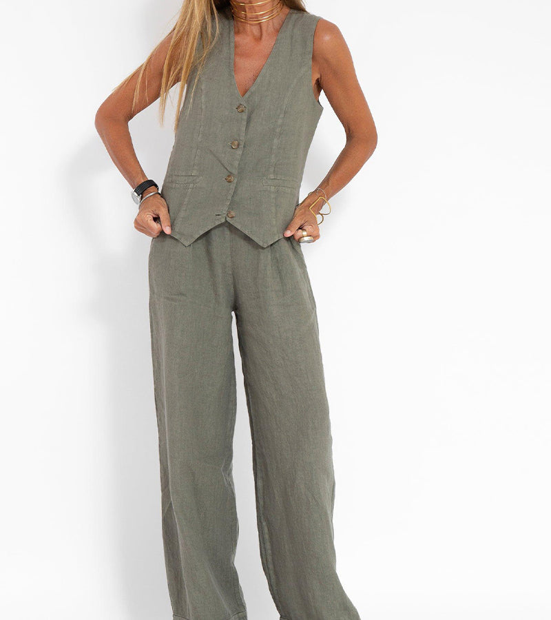 Valenzora | Button-up vest & wide-leg trousers set
