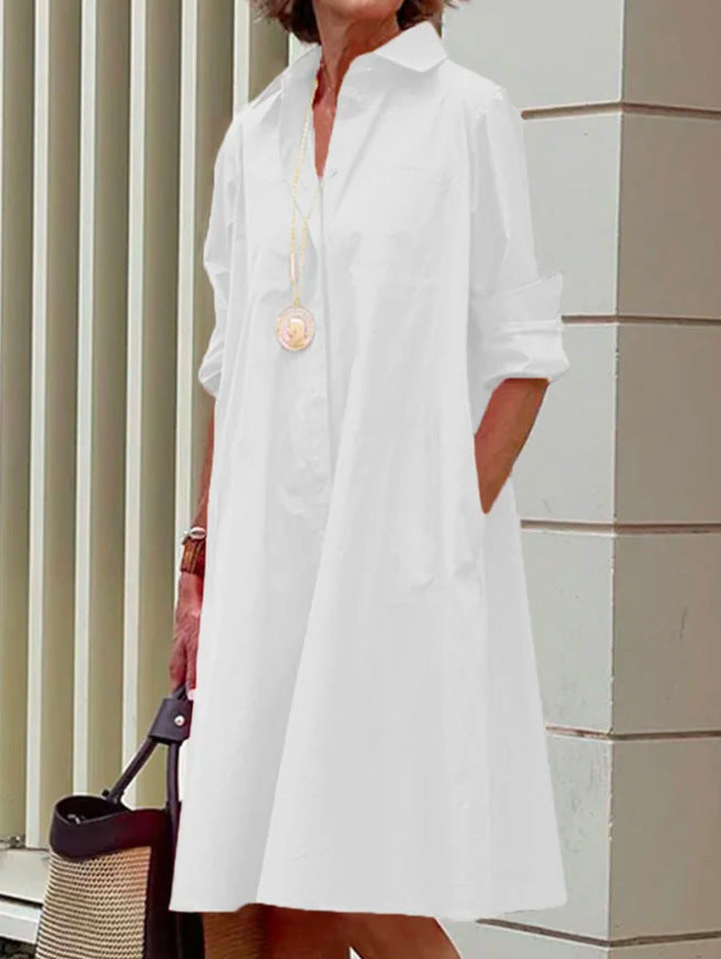 Valenzora | Hemdblusenkleid mit Umlegekragen & Dreiviertelärmeln