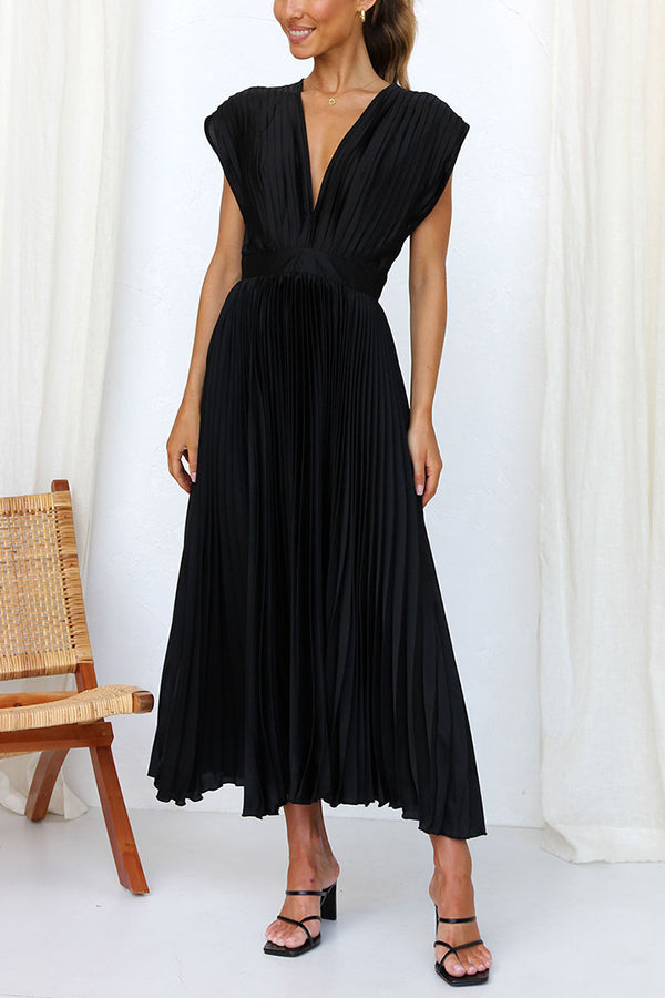 Valenzora | Hello Beautiful Satin Pleated Midi Dress