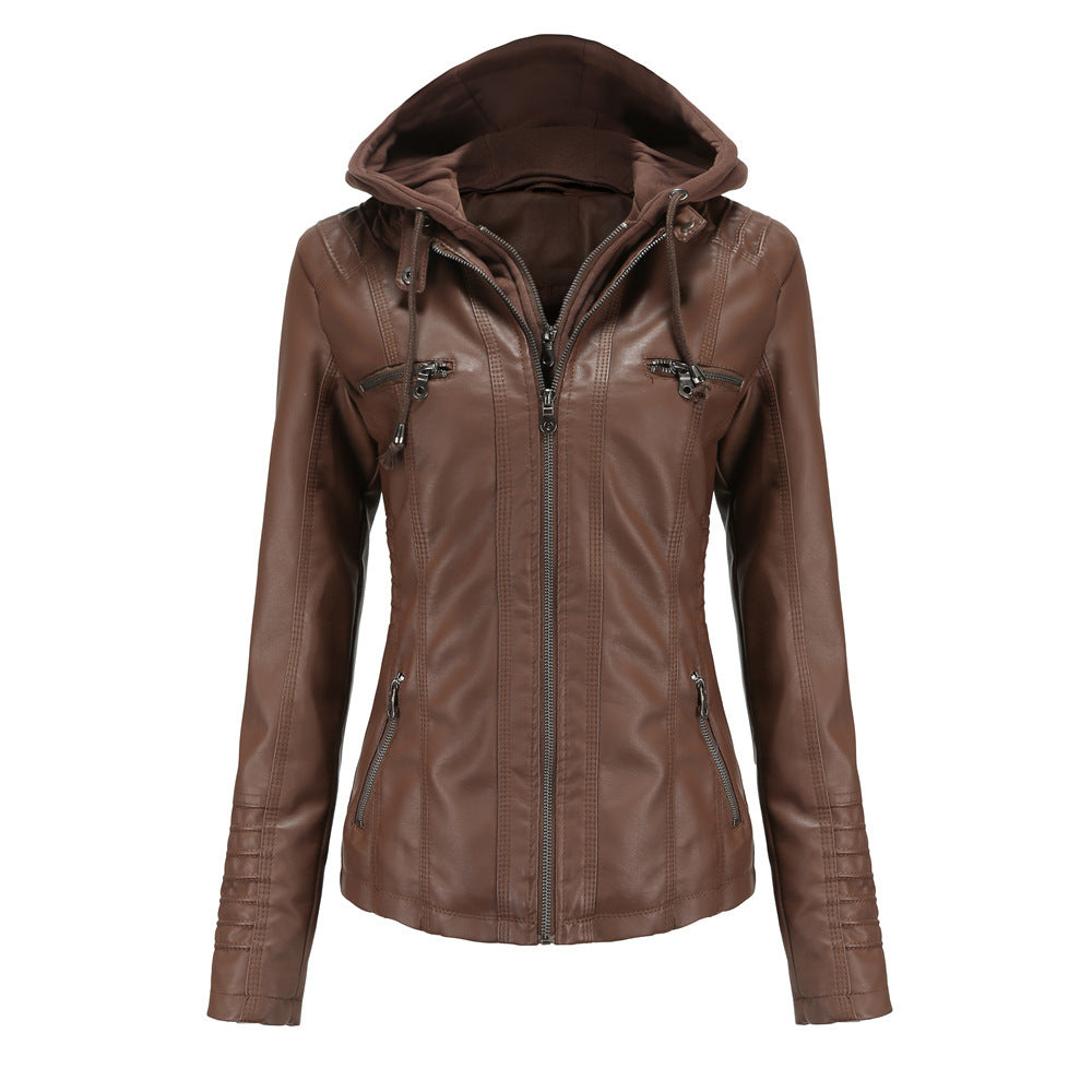Valenzora | Leather jacket with hood