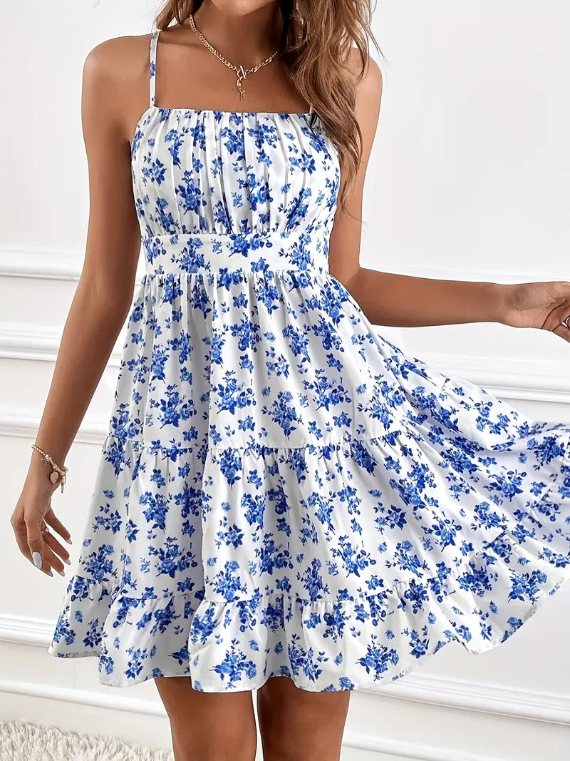 Valenzora | Floral Pattern Ruffle Sleeveless Cami Dress