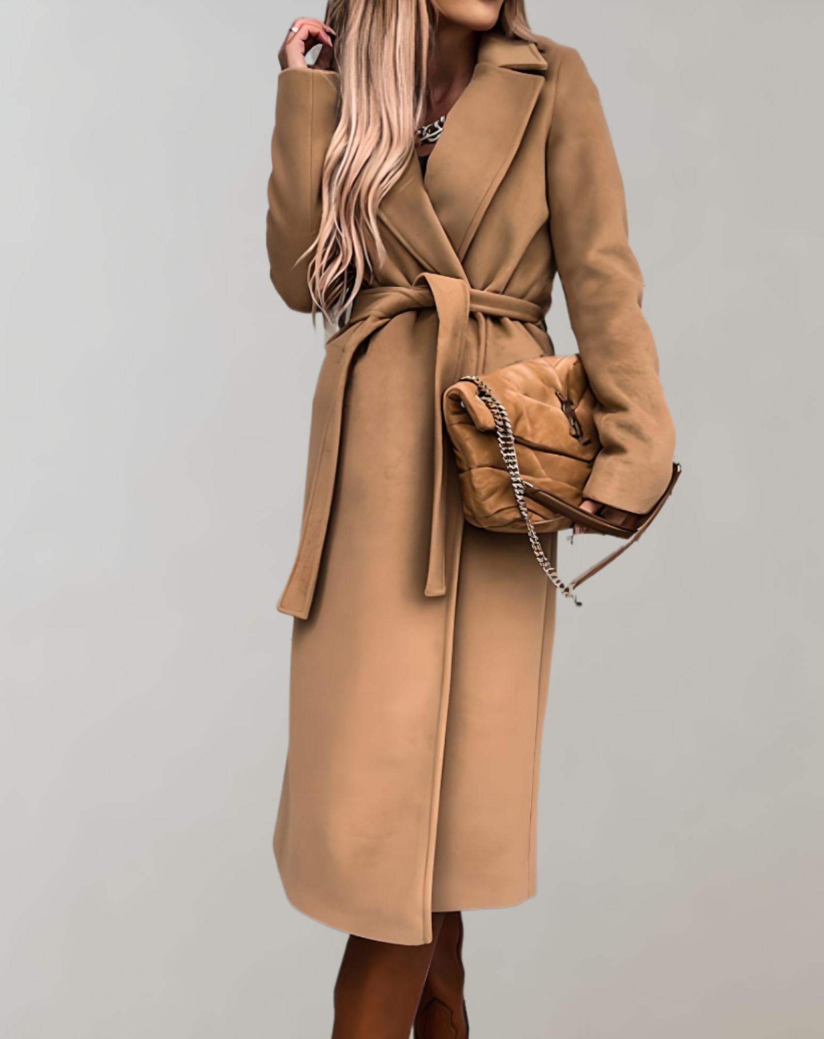 Long Autumn Jacket for Women with Jacket and Belt