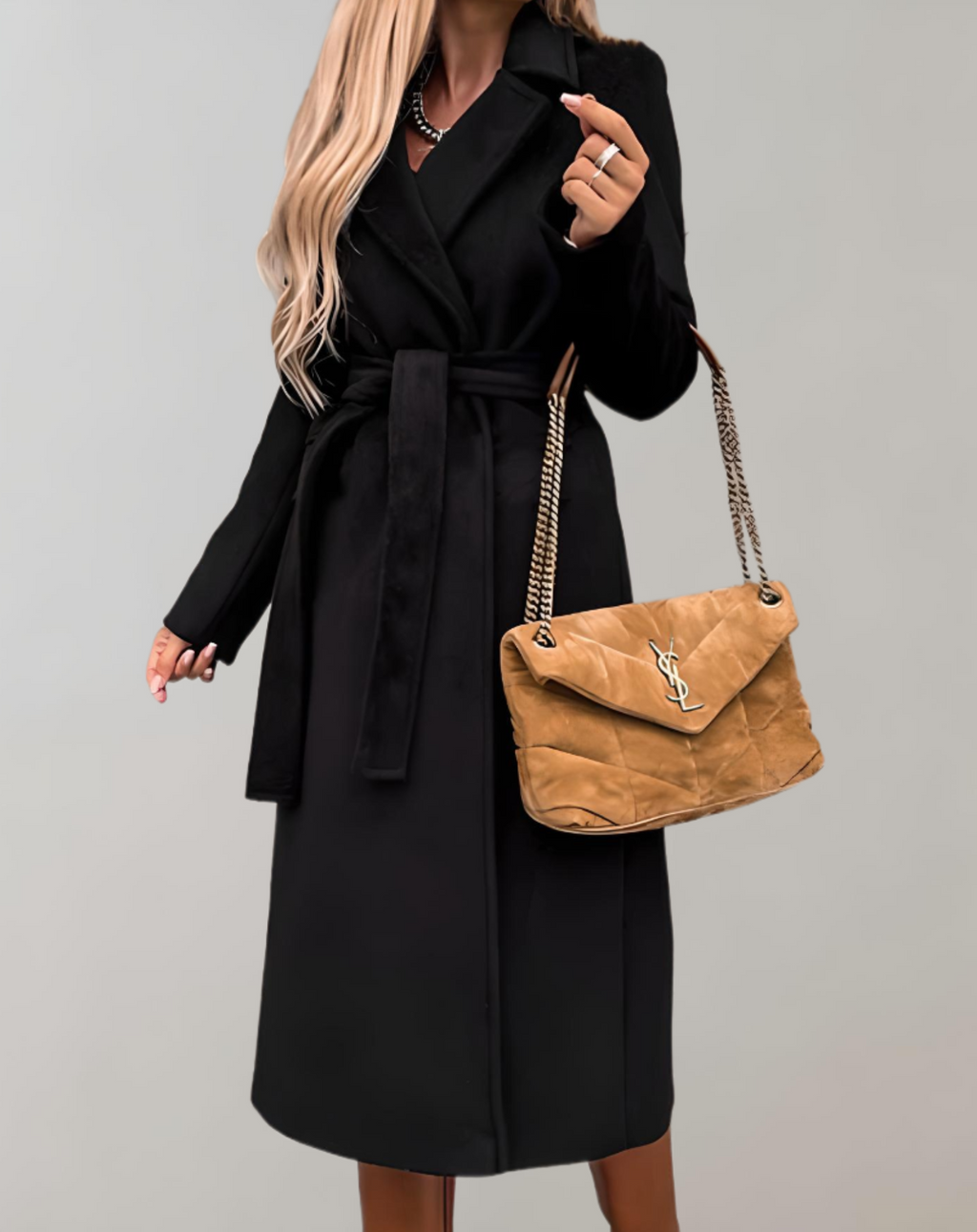 Long Autumn Jacket for Women with Jacket and Belt