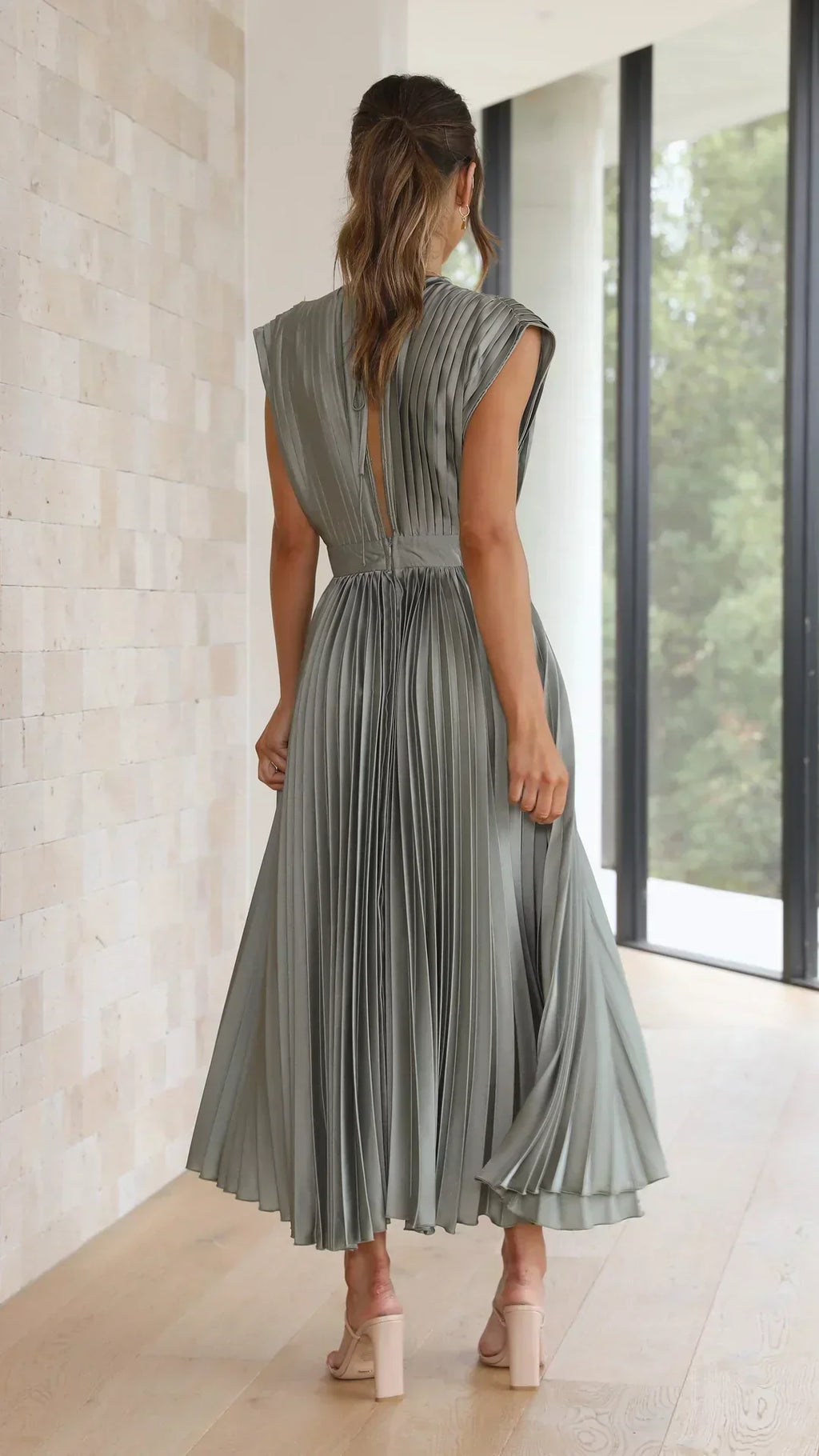 Valenzora | Pleated Plunge Midi Dress