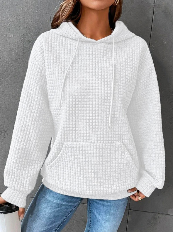 Valenzora | Damen Waffelstrick-Kapuzenpullover – Lässiger Oversize-Pullover