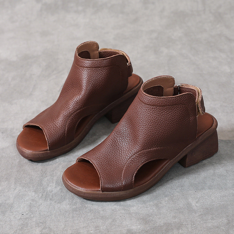 Valenzora | Retro Damen Sandalen aus echtem Leder mit halbbhoher, weicher Sohle