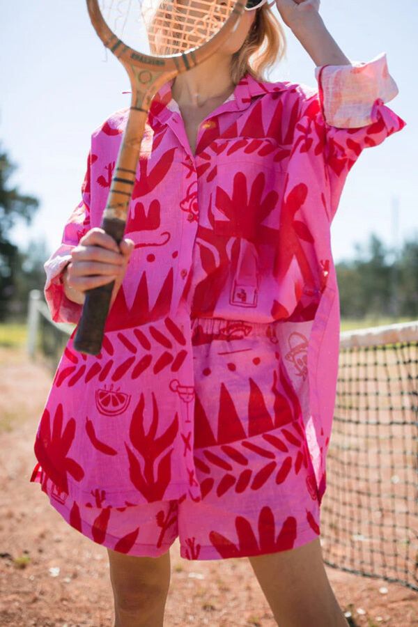 Valenzora | Altos Unique Printed Pocket Shirt and Set with Elastic Waist Shorts