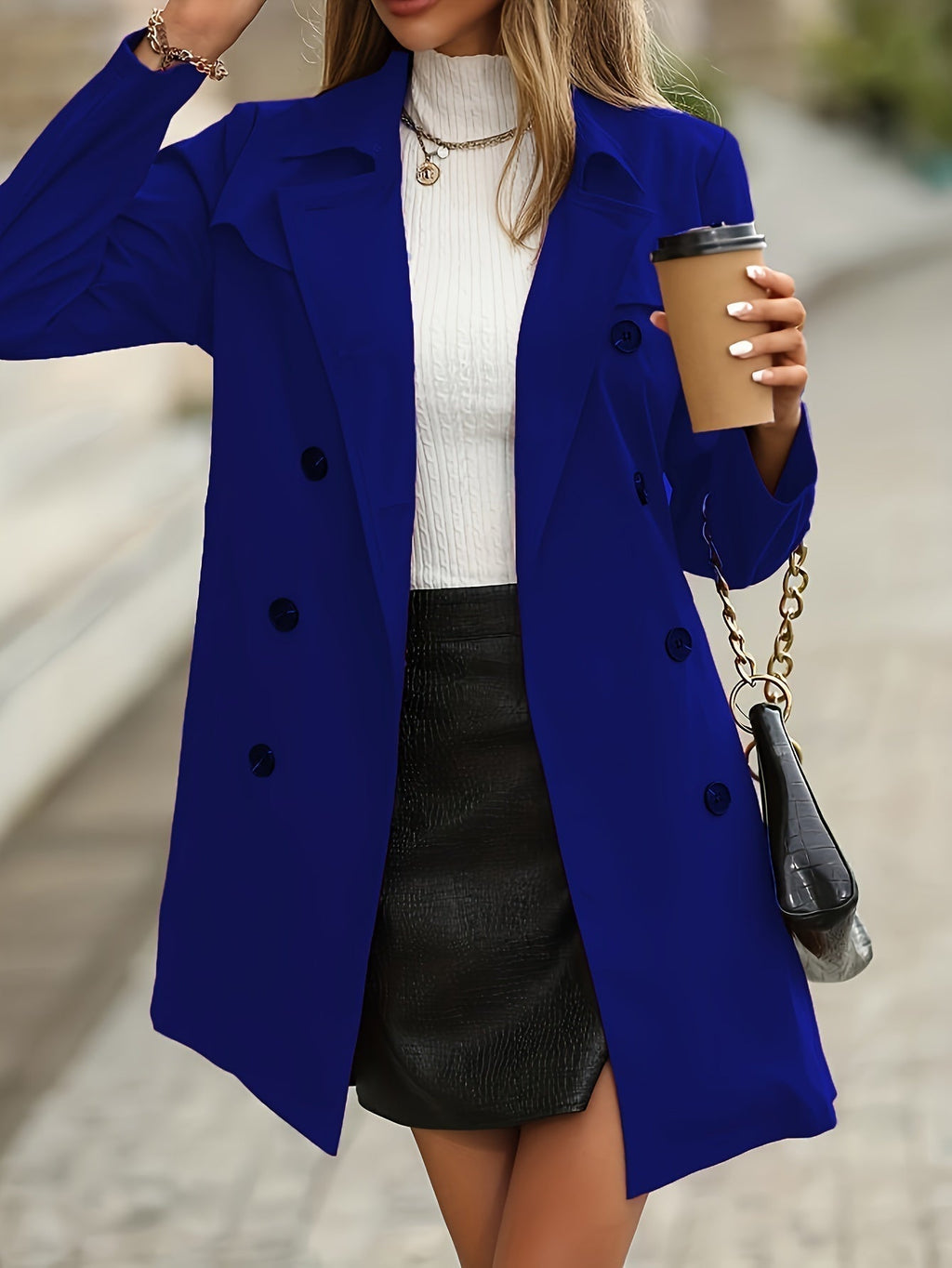 Valenzora | Women's Double-Breasted Trench Coat with Button Details