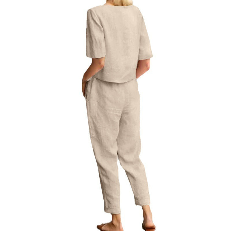 Valenzora | Wide-leg women's trouser suit set made of cotton and linen