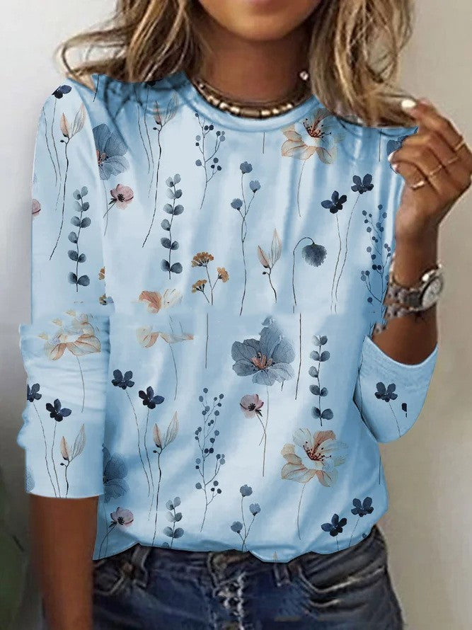Valenzora | T-shirt with floral print and round neck for spring