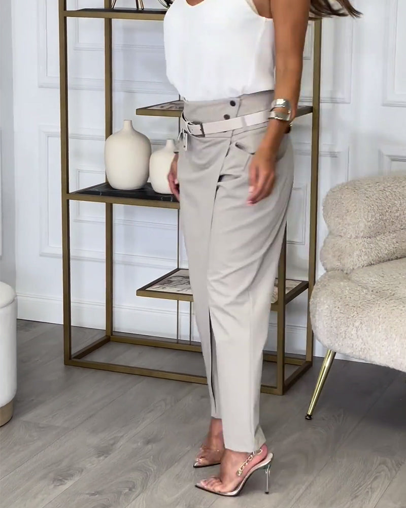 Valenzora | Stylish solid-color trousers with pockets and a horizontal design