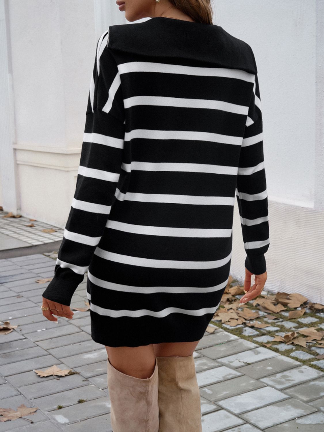 Valenzora | Elegantes Herbst-Streifen-Kleid für Damen mit kurzem Reißverschluss