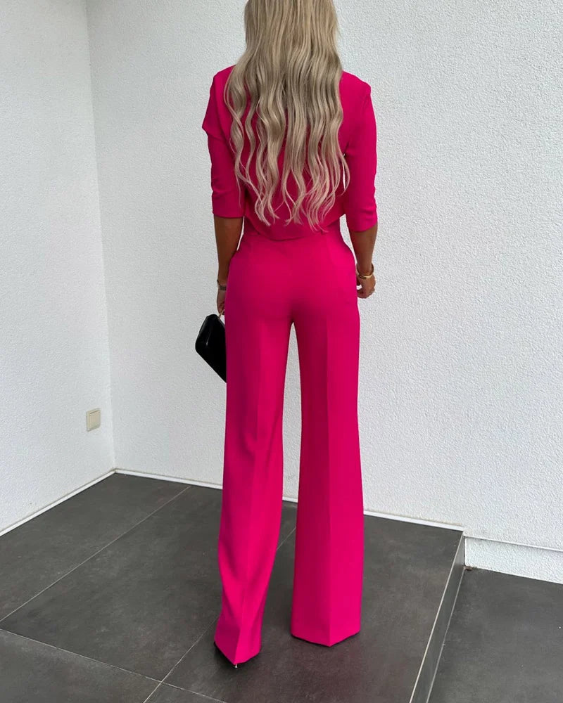 Valenzora | Set with jacket and high-waisted straight trousers for women | Stylish and comfortable outfit