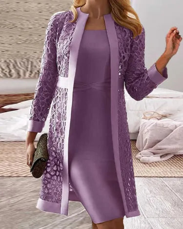 Valenzora | Women's Lace Cardigan Dress Two-Piece Set