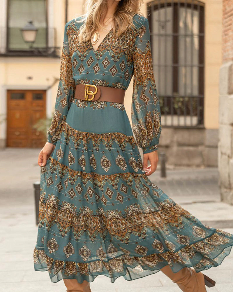 Valenzora | V-neck holiday dress in ethnic style