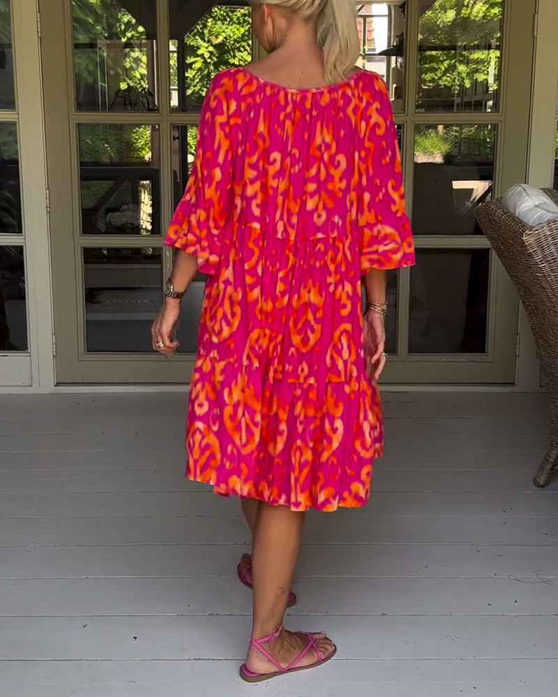 Valenzora | Loose-fitting, printed dress with bell sleeves
