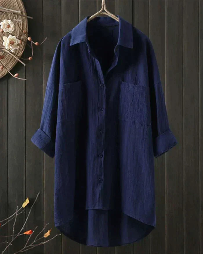 Valenzora | Linen shirt with long sleeves and button placket for spring