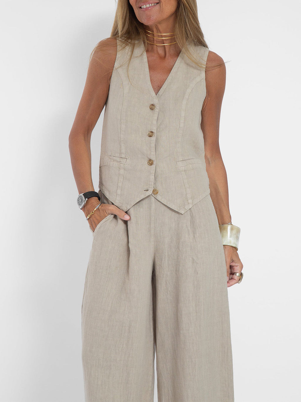 Valenzora | Button-up vest & wide-leg trousers set