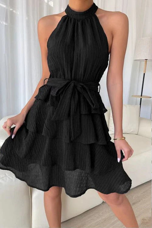 Valenzora | Sleeveless Ruffled Halter Dress for Women