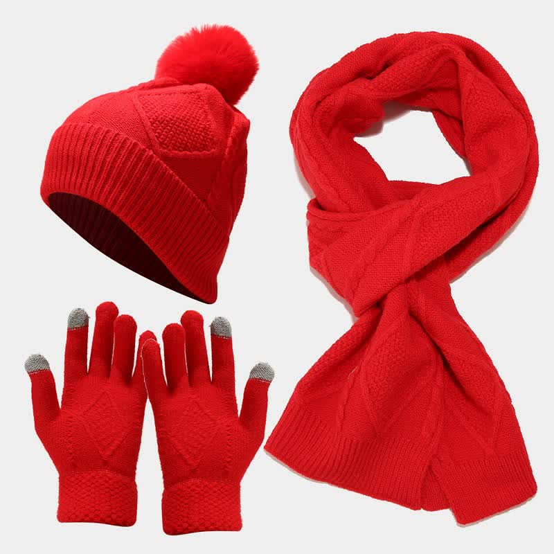 Valenzora | 3-teiliges Strickaccessoire-Set – stylische Damenhut, Schal und Handschuhe
