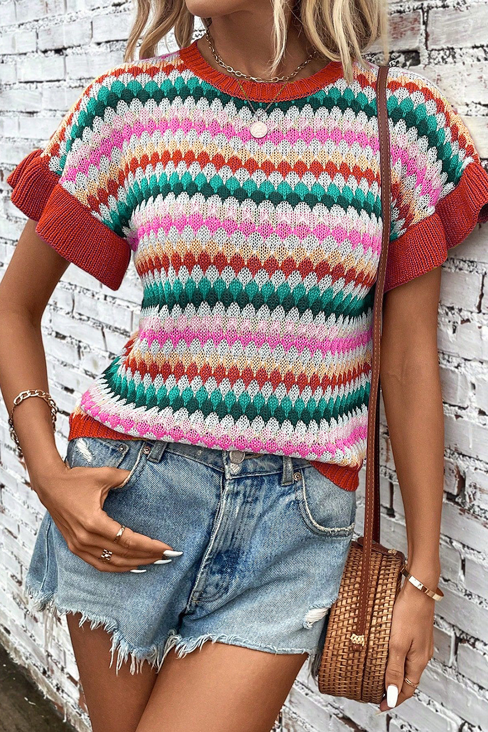 Valenzora | Red crop top with colored texture for women