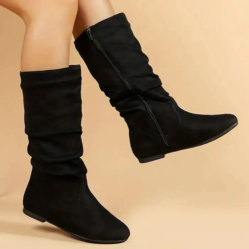Valenzora | Women's Suede Boots with Side Zipper, Calf-Length, Spring Collection