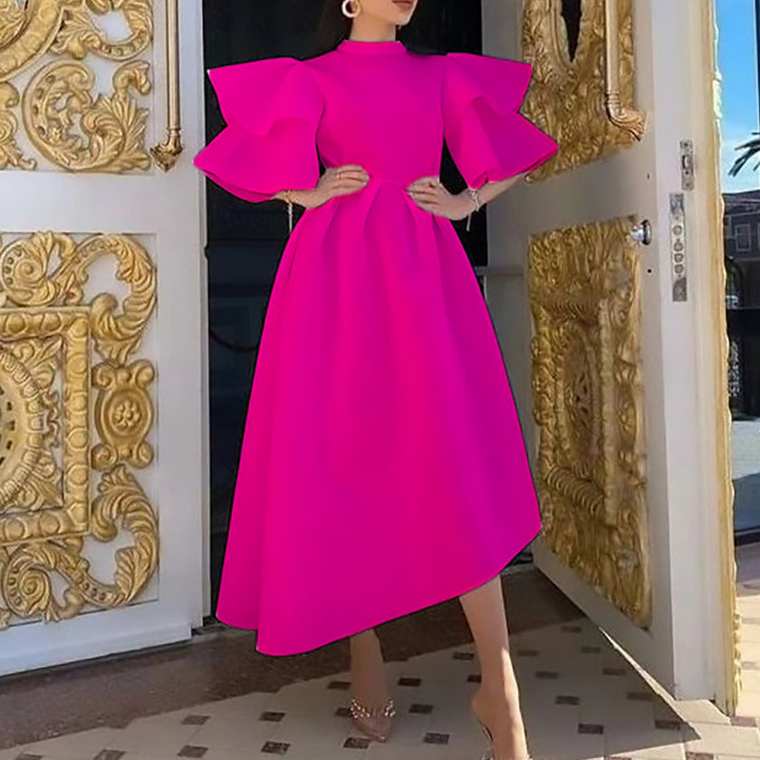 Valenzora-Kleid mit Lotusblattärmeln und einfarbigem, weitem Schnitt