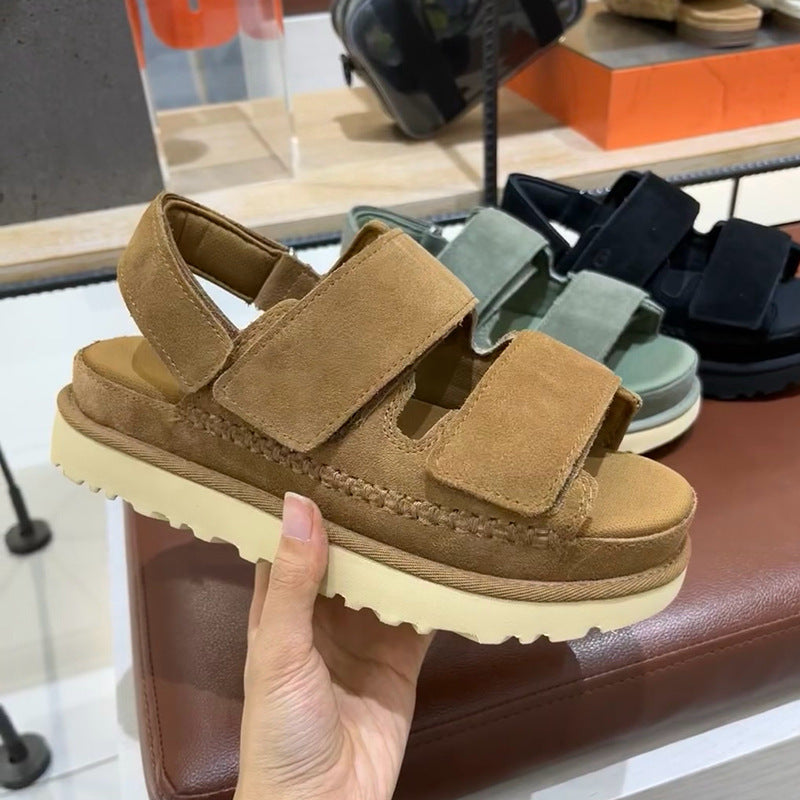 Valenzora | Frühling und Sommer Neue Sandalen aus echtem Leder mit dicker Sohle und Riemchen-Klettverschluss Damen Offene Zehen Höhenerhöhung