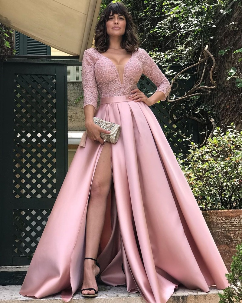 Valenzora | Juhla Table Sexy Long Sleeve Evening Dress Women V-Neck