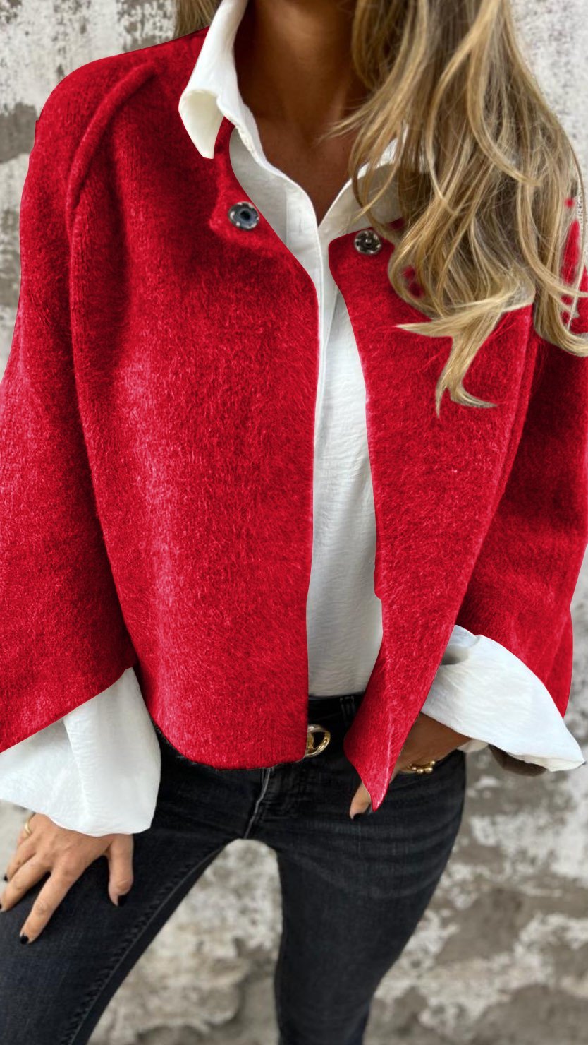 Valenzora | Damen Wolljacke mit Rundhalsausschnitt und langen Ärmeln