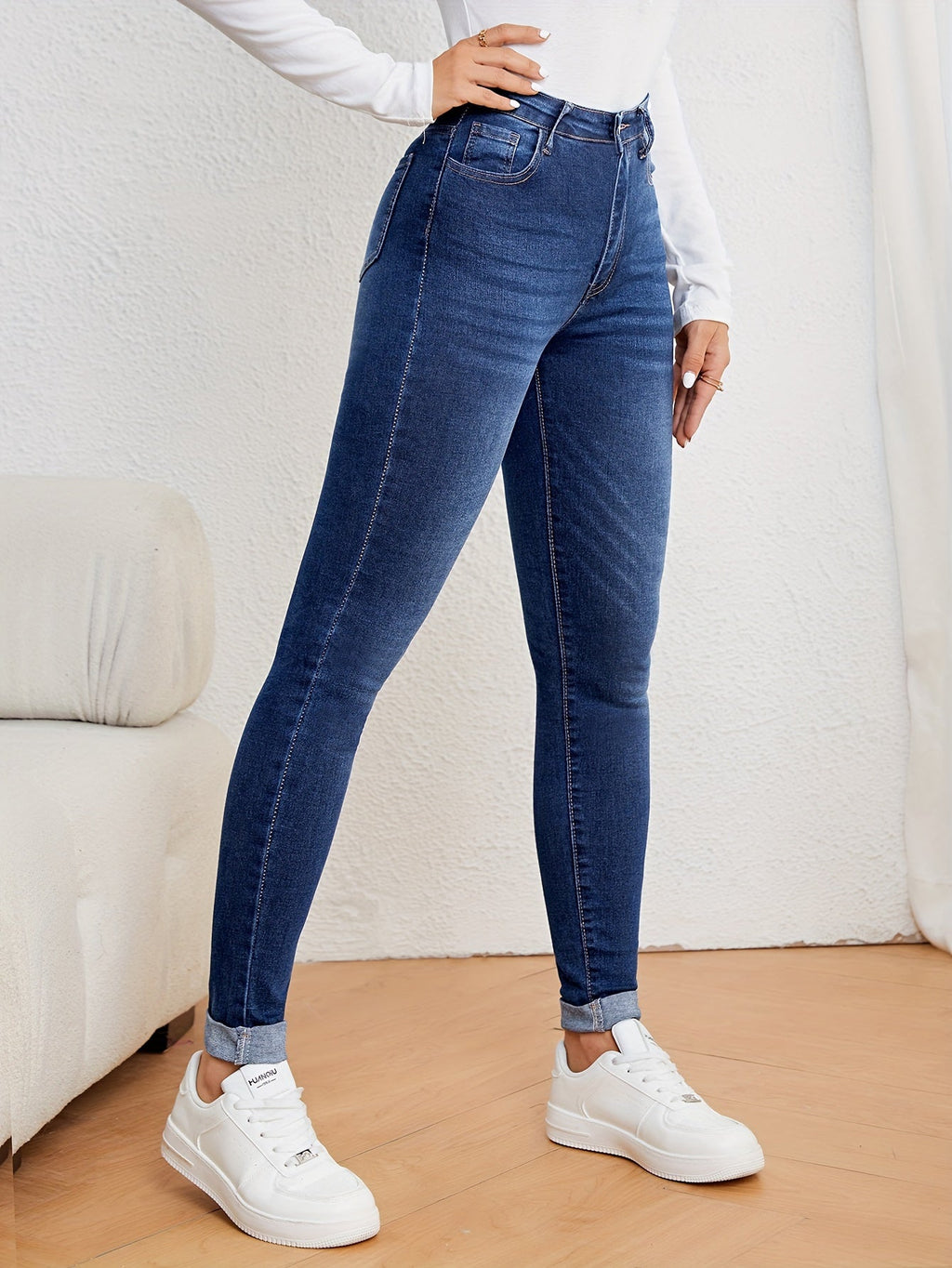 Valenzora | Olive Green High Waist Slim Fit Jeans with Stretch Denim