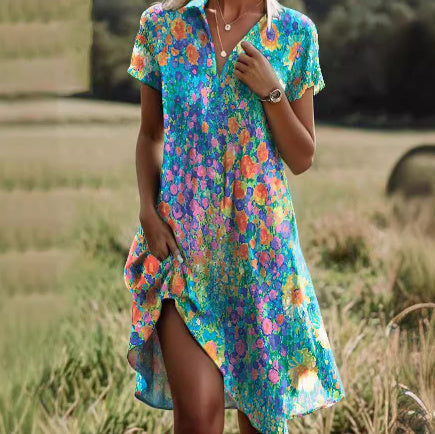 Valenzora | Kurzärmeliges grünes Minikleid mit Tupfen