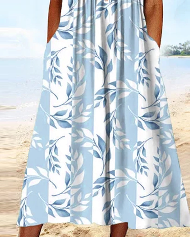 Valenzora | Kurzärmeliges Sommerkleid mit Blätterdruck