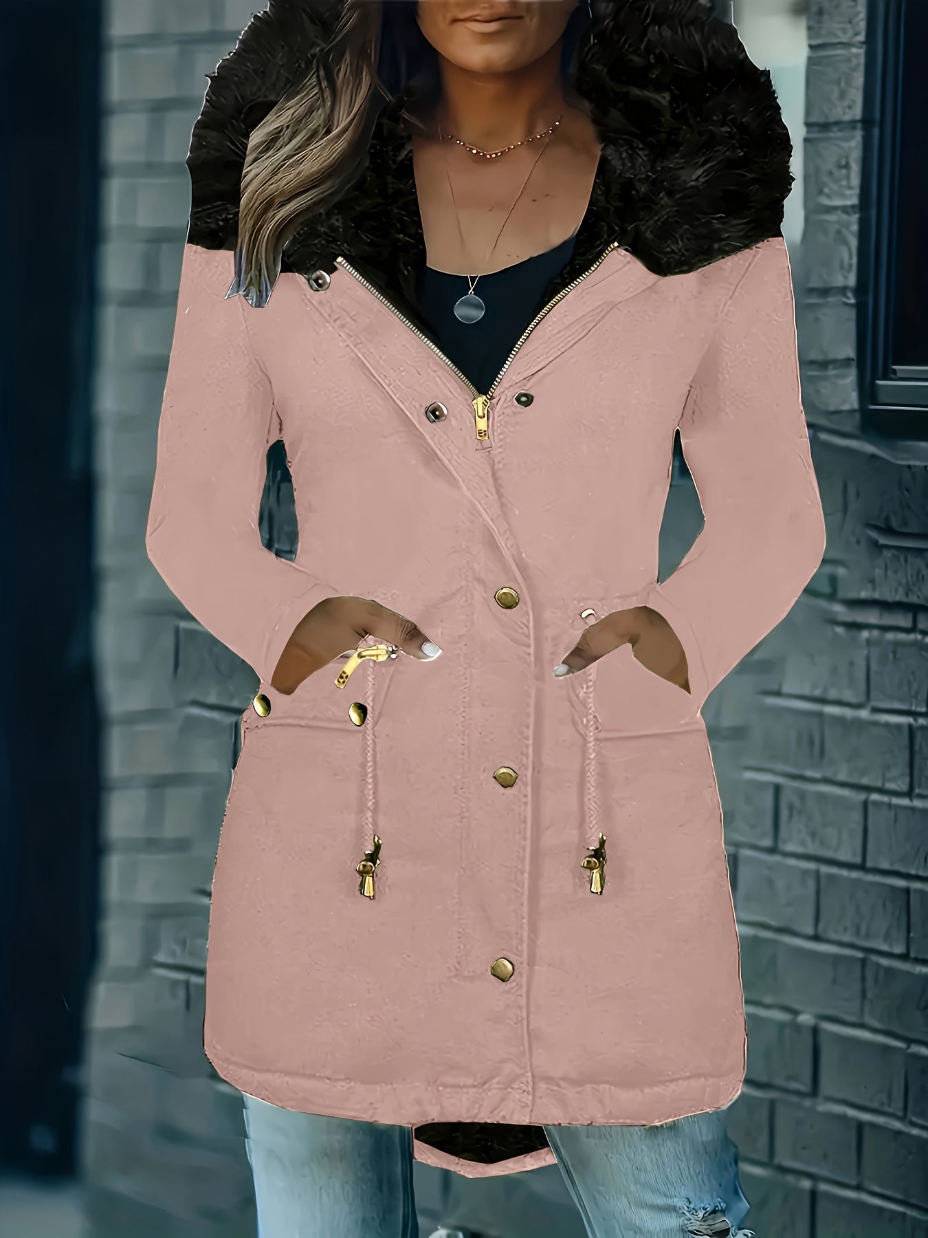Valenzora | Zip-up parka coat with buttons and hood, women's winter jacket