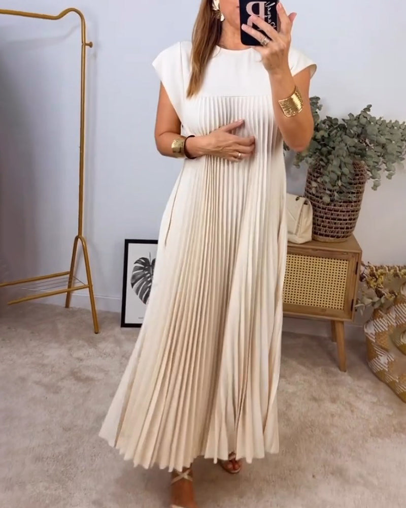 Elegantes Plisseekleid, einfarbig, ärmellos