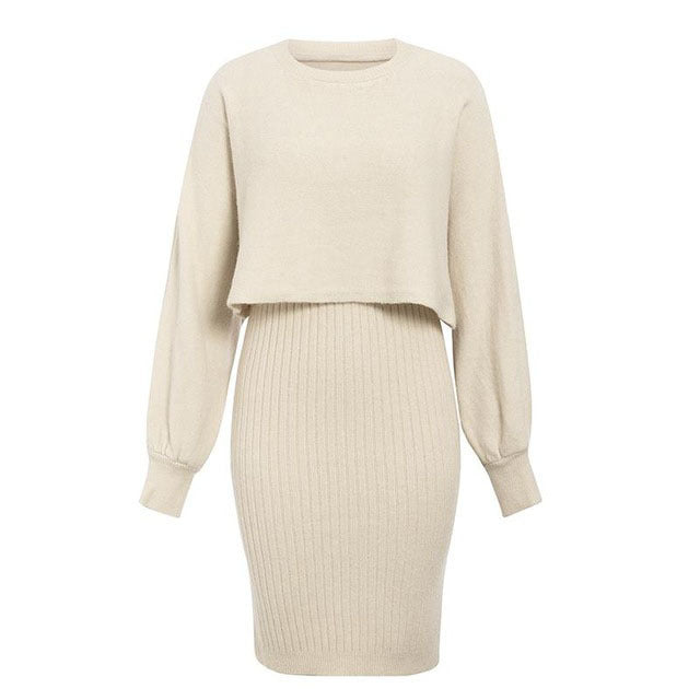 Valenzora | 2-teiliges Strickset – elegantes, ärmelloses Strickkleid mit Pullover für Herbst und Winter