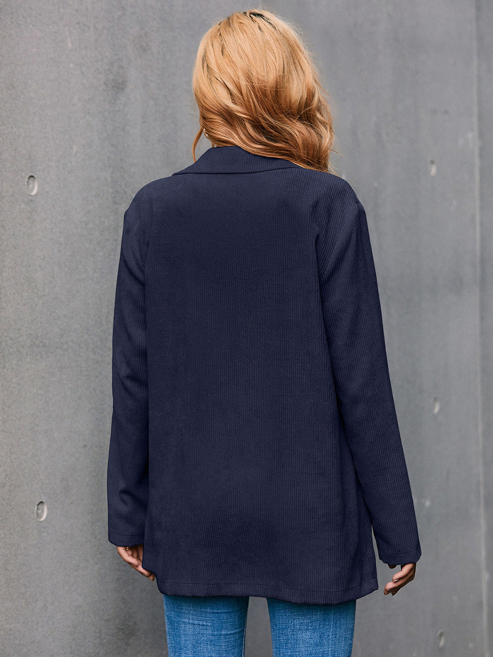 Valenzora | Corduroy Long-Sleeve Longline Blazer with Pockets