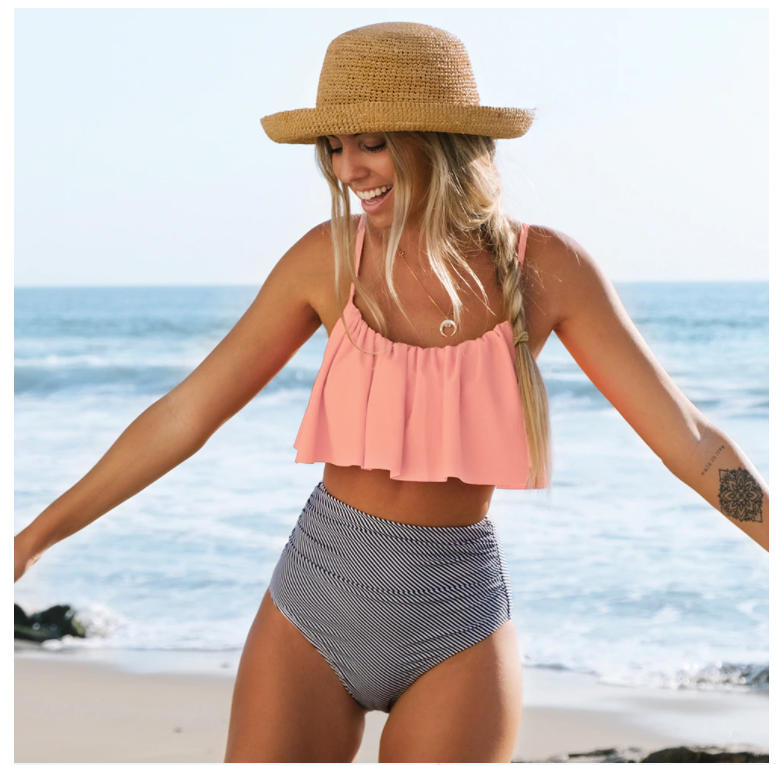 Valenzora | Bikini with ruched top and high-waisted bikini bottom