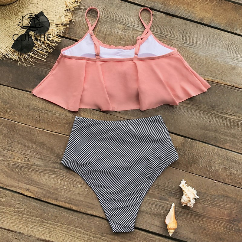 Valenzora | Bikini with ruched top and high-waisted bikini bottom