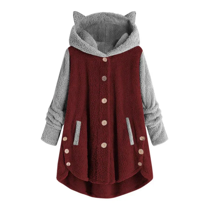 Valenzora - Women's Fleece Sweatshirt with Cat Ears and Contrasting Sleeves