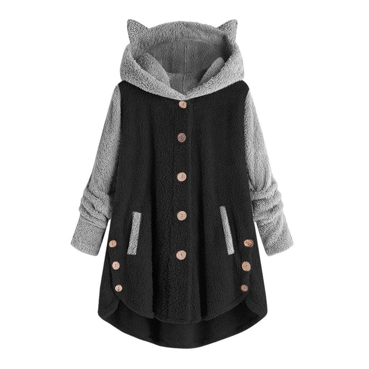 Valenzora - Women's Fleece Sweatshirt with Cat Ears and Contrasting Sleeves
