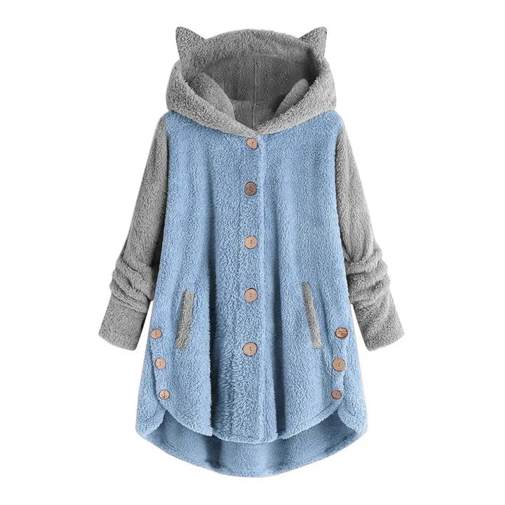 Valenzora - Women's Fleece Sweatshirt with Cat Ears and Contrasting Sleeves