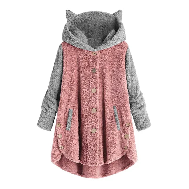 Valenzora - Women's Fleece Sweatshirt with Cat Ears and Contrasting Sleeves