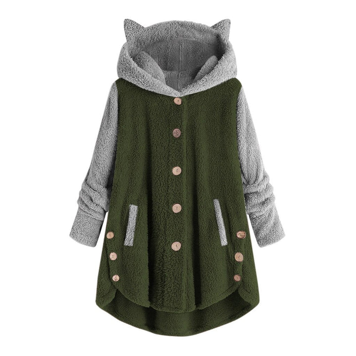 Valenzora - Women's Fleece Sweatshirt with Cat Ears and Contrasting Sleeves