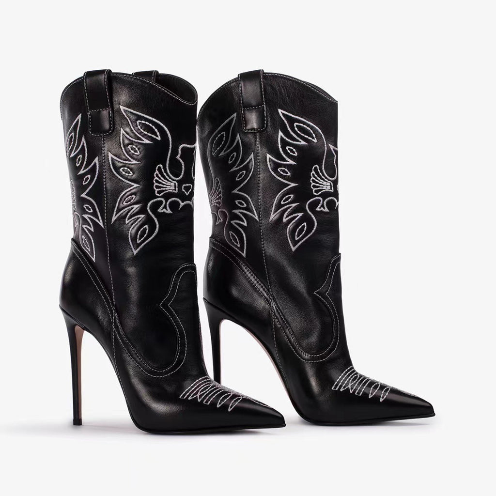 Valenzora | Women's Fashion Western Denim Style High Heels Boots