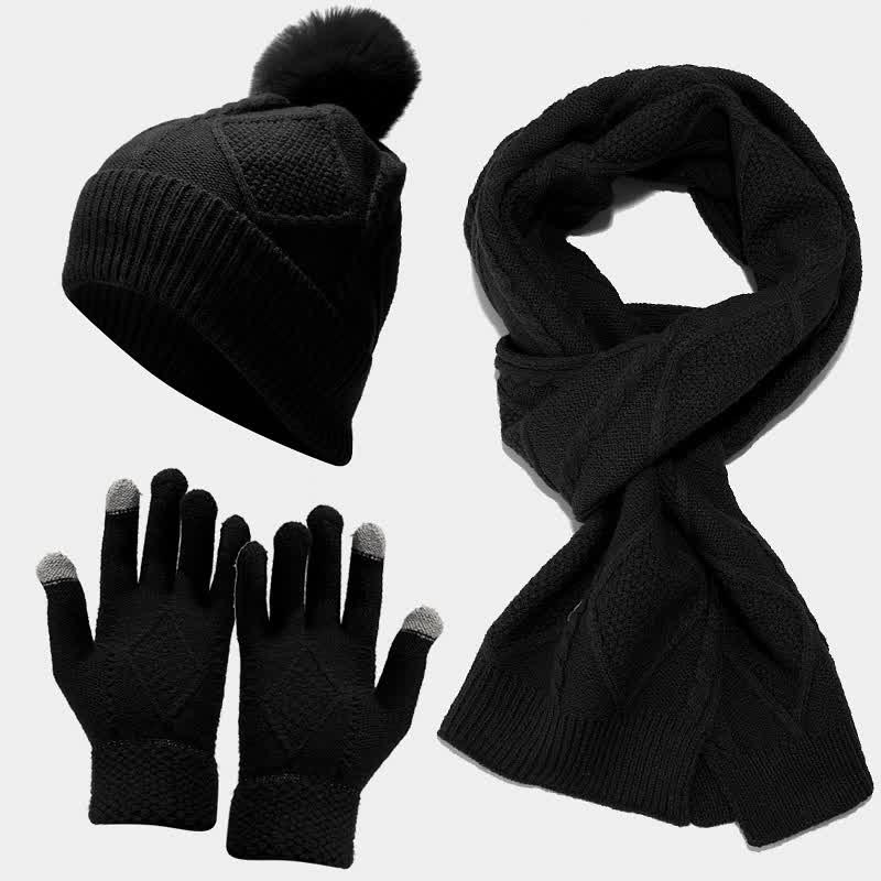 Valenzora | 3-teiliges Strickaccessoire-Set – stylische Damenhut, Schal und Handschuhe
