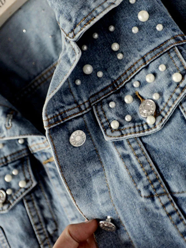 Valenzora | Casual denim jacket with pearls for women