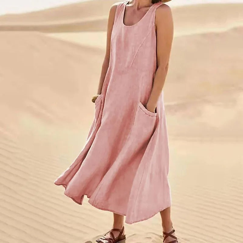 Valenzora | Ärmelloses Leinenkleid mit Taschen für Damen