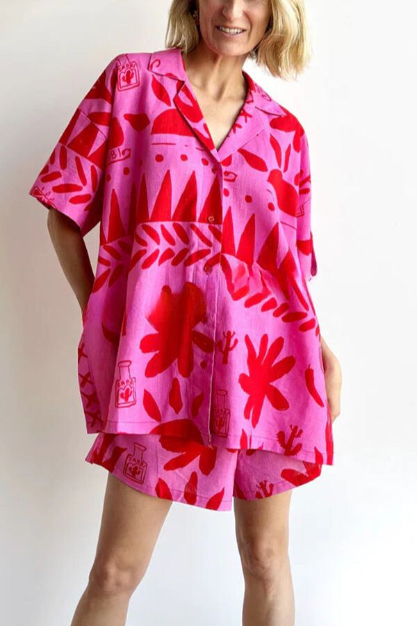 Valenzora | Altos Unique Printed Pocket Shirt and Set with Elastic Waist Shorts