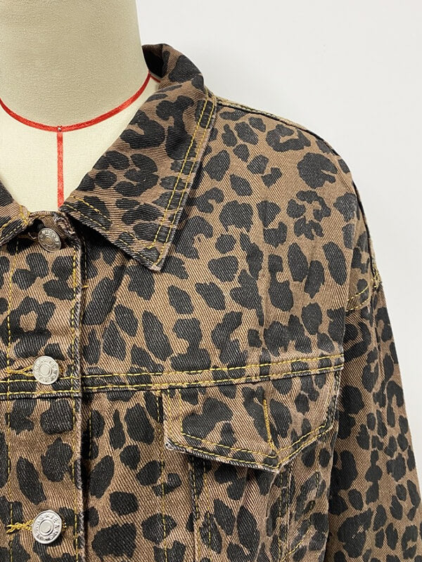 Valenzora - Denim jacket with leopard print and long sleeves